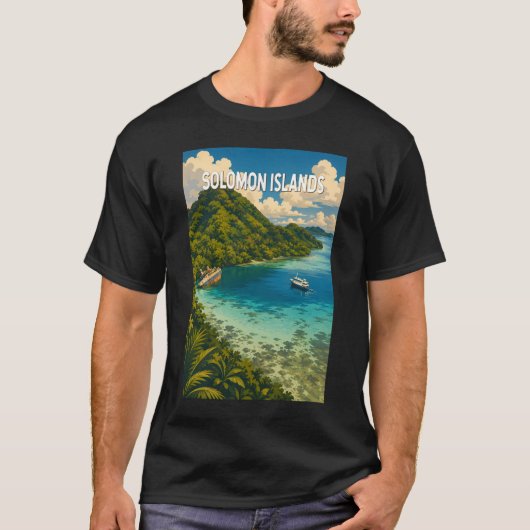 ソロモン諸島 イラスト 旅行 アート ビンテージ Tシャツ (正面)