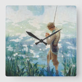 ソロー魚釣りアットワルデン池by N. C. Wyeth スクエア壁時計 (正面)