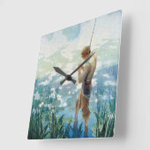 ソロー魚釣りアットワルデン池by N. C. Wyeth スクエア壁時計 (傾斜)