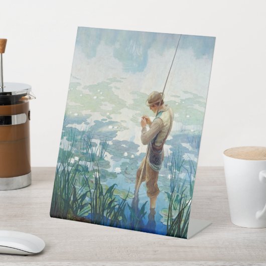 ソロー魚釣りアットワルデン池by N. C. Wyeth 台座サイン (インサイチュ)