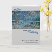 ソンカヤック湖でボート誕生日 カード (黄色い花)