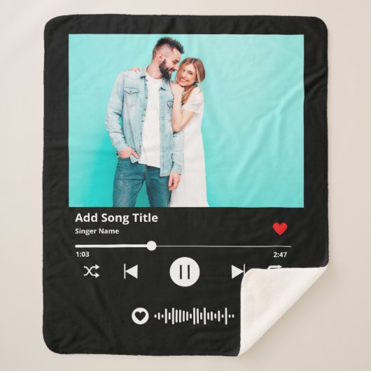 ソングコーパーソナライズされたドスキャン可能なミュージックカップル シェルパブランケット (正面)