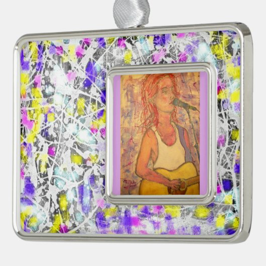 ソングストレスアート絵を描(ばちゃばちゃ)跳ねる シルバープレートフレームオーナメント (左)