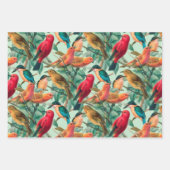 ソングバカラフルーズとグリーン葉のパターン ラッピングペーパーシート (正面)