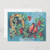 ソングバードクリスマスバードホリーミストレトースホースシュー シーズンポストカード (正面/裏面)