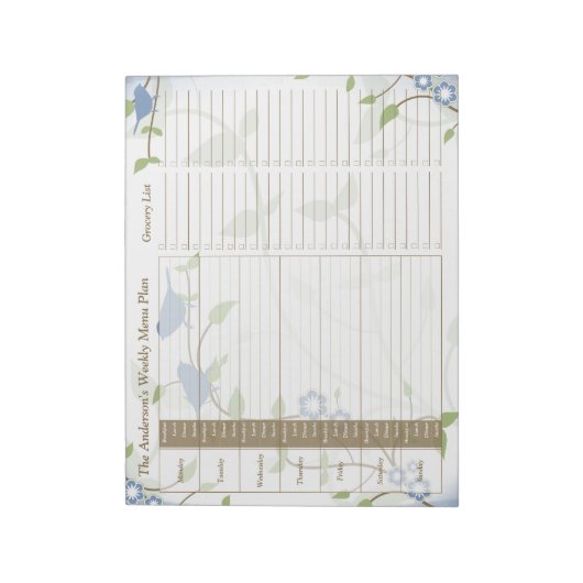 ソングバードフローラウィークリーパーソナライズされたーミールプランナー ノートパッド (回転)