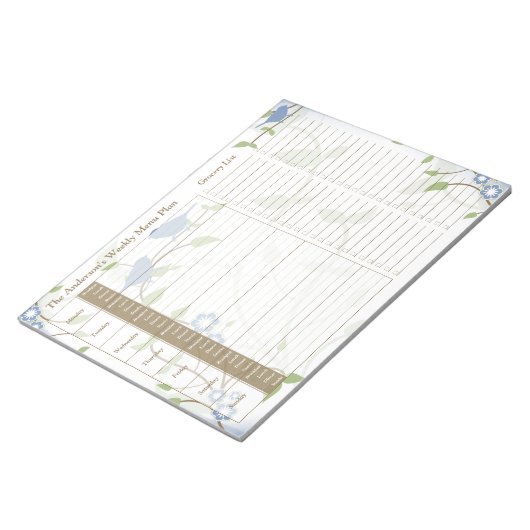 ソングバードフローラウィークリーパーソナライズされたーミールプランナー ノートパッド (アングル)