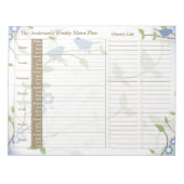 ソングバードフローラウィークリーパーソナライズされたーミールプランナー ノートパッド (正面)