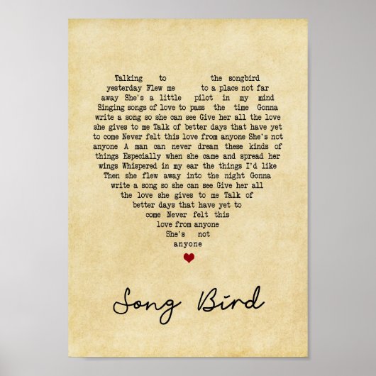 ソングバードヴィンテージハートソングリリックウォールアートプリント ポスター (正面)