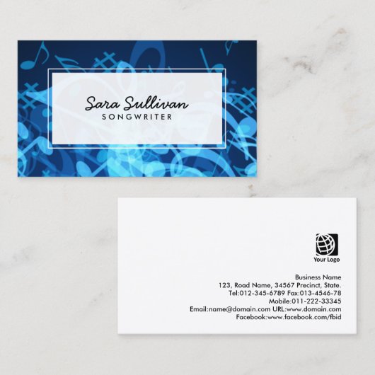 ソングライター抽象芸術ブルーミュージックノートミュージシャン 名刺