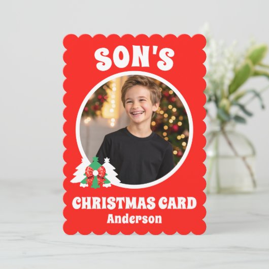 ソンズパーソナライズされたフォトクリスマスホリデーカード シーズンカード (スタンド正面)