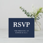 ソンチョイスネイビーブルークラシックフォイルRSVPカード 箔招待状ポストカード (立ち正面)