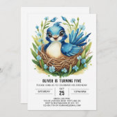 ソンバお洒落ードキュートバード誕生日 招待状 (正面/裏面)