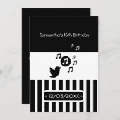 ソンバスタイリッシュード白黒ストライプ誕生日 招待状 (正面/裏面)