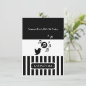 ソンバスタイリッシュード白黒ストライプ誕生日 招待状 (スタンド正面)