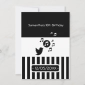 ソンバスタイリッシュード白黒ストライプ誕生日 招待状 (正面)