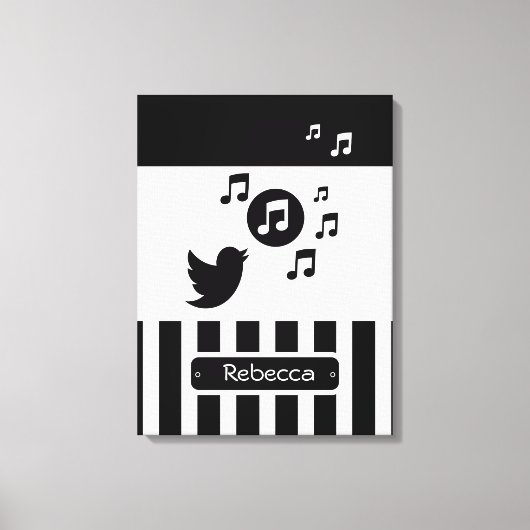 ソンバスタイリッシュード白黒パーソナライズされたストライプ キャンバスプリント (正面)