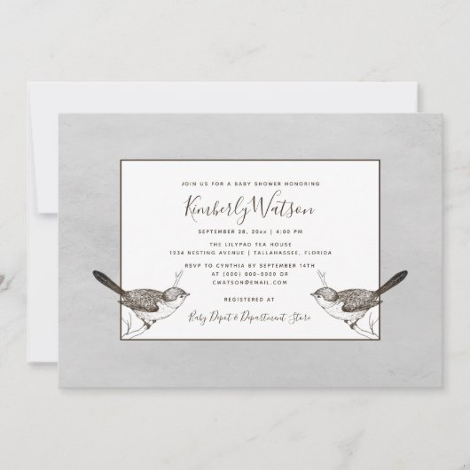 ソンバードペア赤ちゃんシャワー |グレー招待状 招待状 (正面)