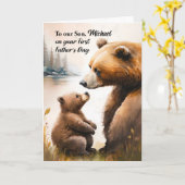 ソンファースト父の日パパベビーベアパーソナライズされた カード (黄色い花)