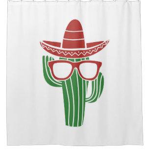 ソンブレカッコいいロ帽と眼鏡iの付いたサボテンのマスコット シャワーカーテン