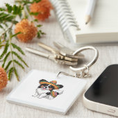 ソンブレロとサラペを着たフィエスタパピヨン犬 キーホルダー (正面右)