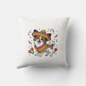 ソンブレロとサラペを着たフィエスタパピヨン犬 クッション (裏面)