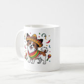 ソンブレロとサラペを着たフィエスタパピヨン犬 コーヒーマグカップ (正面左)