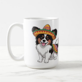 ソンブレロとサラペを着たフィエスタパピヨン犬 コーヒーマグカップ