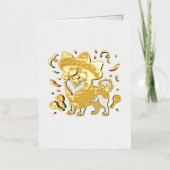 ソンブレロとサラペを着たフィエスタパピヨン犬 箔グリーティングカード (正面)