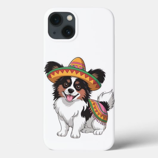 ソンブレロとサラペを着たフィエスタパピヨン犬 Case-Mate iPhoneケース (裏面)
