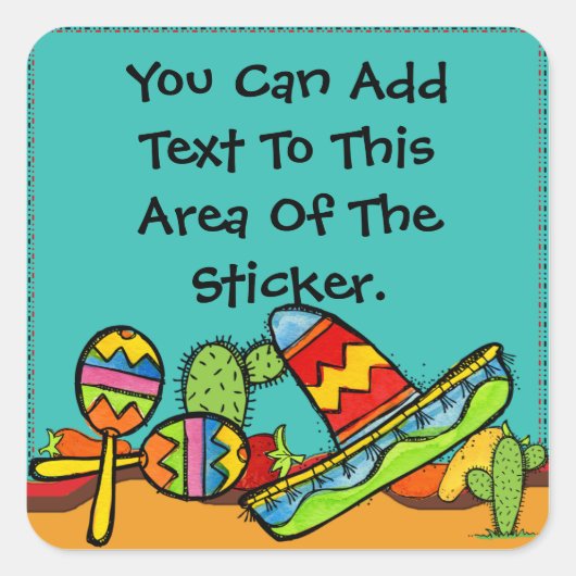 ソンブレロとマラカスのカスタムステッカー スクエアシール (正面)