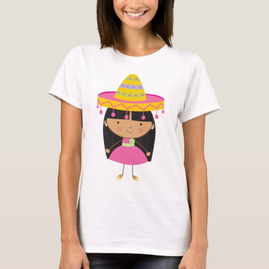 ソンブレロのメキシコ女の子 Tシャツ (正面)