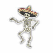 ソンブレロをかぶった踊るメキシコのスケルトン シール (正面)