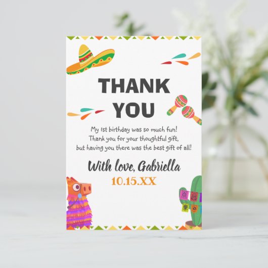 ソンブレロラマメキシコスタイルフィエスタファースト誕生日 サンキューカード (スタンド正面)
