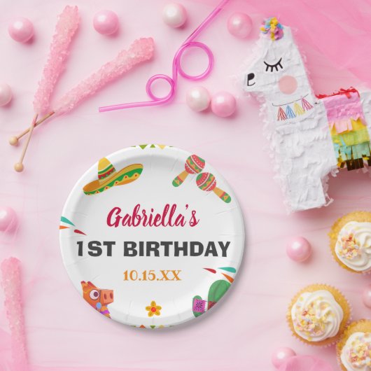 ソンブレロラマメキシコスタイルフィエスタファースト誕生日 ペーパープレート (パーティー)