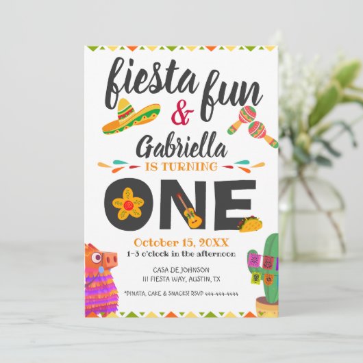 ソンブレロラマメキシコスタイルフィエスタファースト誕生日 招待状 (スタンド正面)