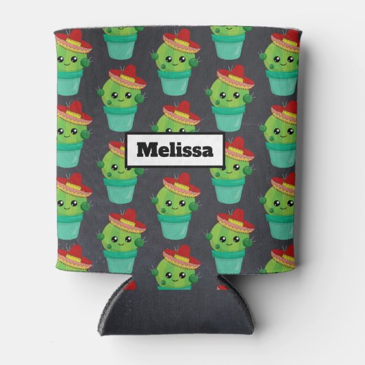 ソンブレロ柄のかわいいサボテン 缶クーラー (正面)