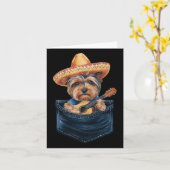 ソンブレロ・ヨークシャー・テリア遊・ドッグのギター・シックス カード (黄色い花)