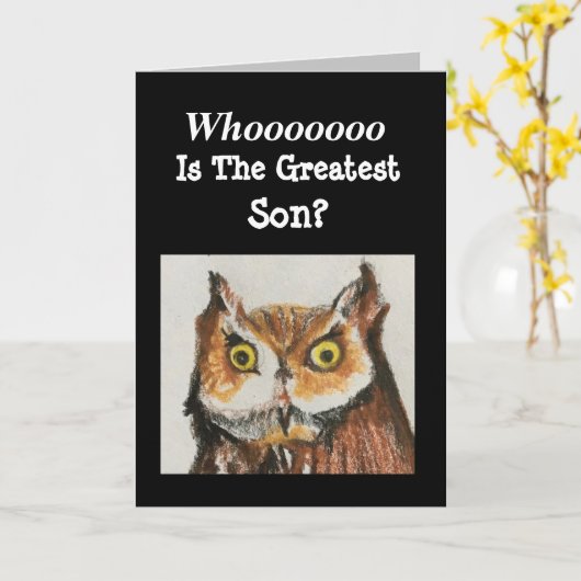 ソン素晴らしハッピーバースデーフクロウ茶おもしろい黒 カード (黄色い花)