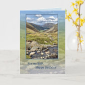 ソン誕生日と山の風景 カード (黄色い花)