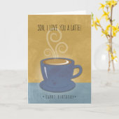 ソン誕生日アラブユーアラテコーヒー水色 カード (黄色い花)