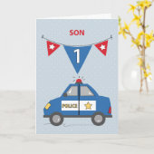 ソン1thバースデーブルーパトカー カード (黄色い花)