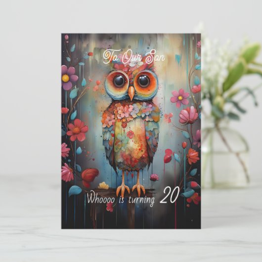 ソン20誕生日抽象芸術フクロウ シーズンカード (スタンド正面)