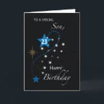 ソン23番誕生日スター感動的ブルー&ブラック カード<br><div class="desc">このカードは23番目の最高の誕生日です与えの男の子のためのカードであっ祝て、特にあなたの誕生日の挨拶と一緒に共有のメッセージを望む。</div>