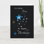 ソン24th誕生日ス感動的ターブルー&ブラック カード<br><div class="desc">彼インスパイアは24歳の祝誕生日を迎えて後を追、彼はカバーに星が表示された黒と青のカードと彼の本当の星を自分の息子に。</div>