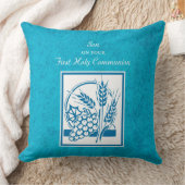 ソン、ファーストコミューン、小麦、ぶどうブルー クッション (ブランケット)