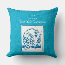 ソン、ファーストコミューン、小麦、ぶどうブルー クッション