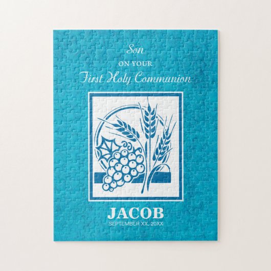 ソン、ファーストコミューン、小麦、ぶどうブルー ジグソーパズル (縦)