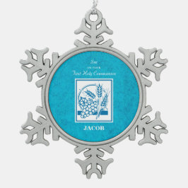 ソン、ファーストコミューン、小麦、ぶどうブルー スノーフレークピューターオーナメント