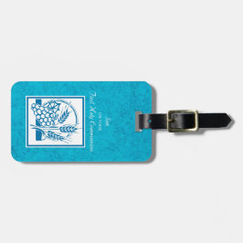 ソン、ファーストコミューン、小麦、ぶどうブルー ラゲッジタグ